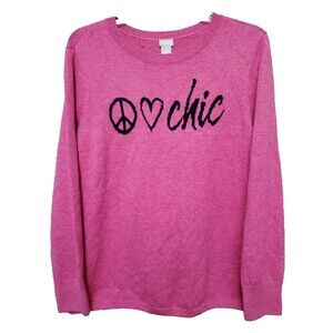 Chico's Pink Wool/Cashmere Blend Peace Love Chic Crew Neck Sweater Size 3 (XL)